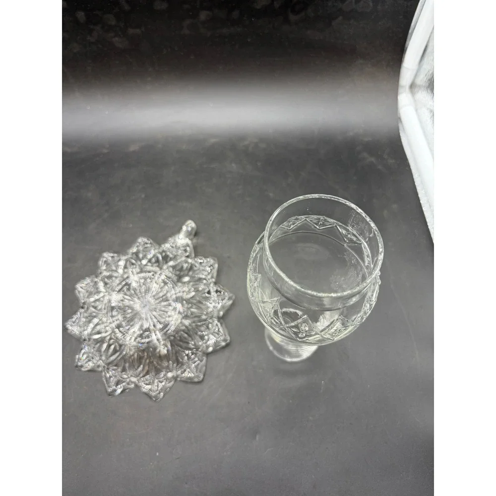 Vintage Clear Pressed Glass Votive Candle Holder with Chimney Shade 2 Piece Set